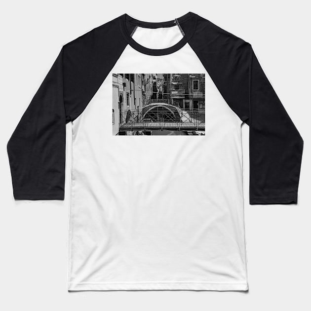 Small Canal in Venice - Monochrome Baseball T-Shirt by Violaman